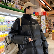 冬季加厚立领棉衣男拼接棉服潮流休闲皮棉袄青年A266-P01-P80，男装棉衣，电商A266