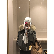 现货重磅boxy短款棉衣座山雕大毛毛领男女棉服水洗工装厚外套，男装棉衣，电商A486