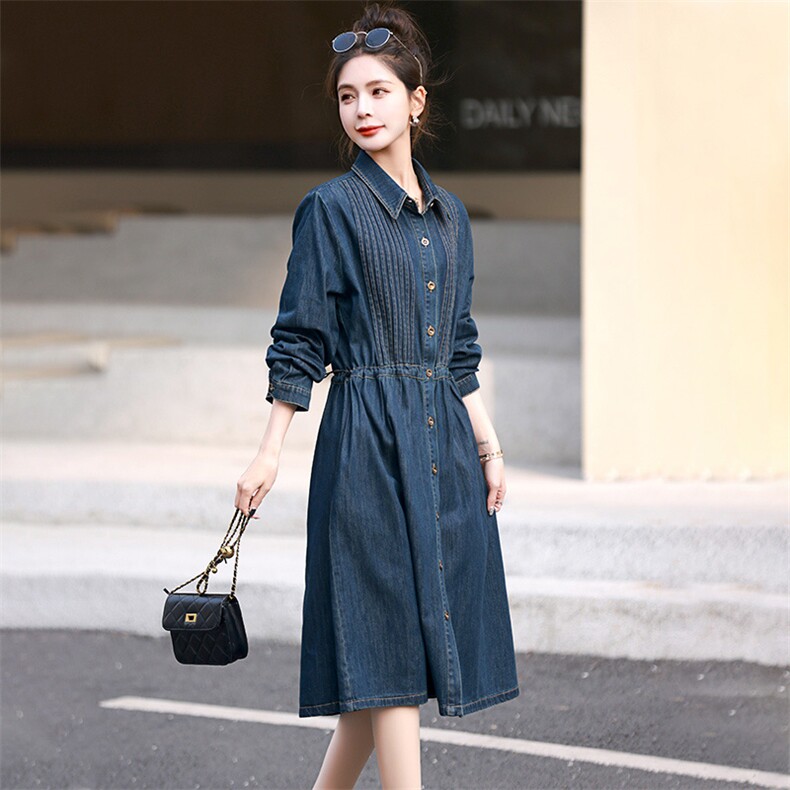 欧货牛仔连衣裙女2025春季新款时尚减龄复古港风宽松显瘦衬衫裙子,女装连衣裙,丽影随形