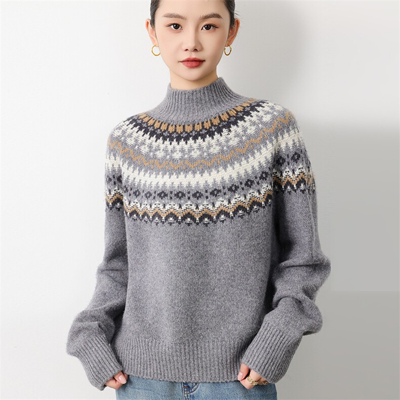 2025年女士秋季一线成衣重工浮雕提花,女装羊毛衫,挚尚羊绒