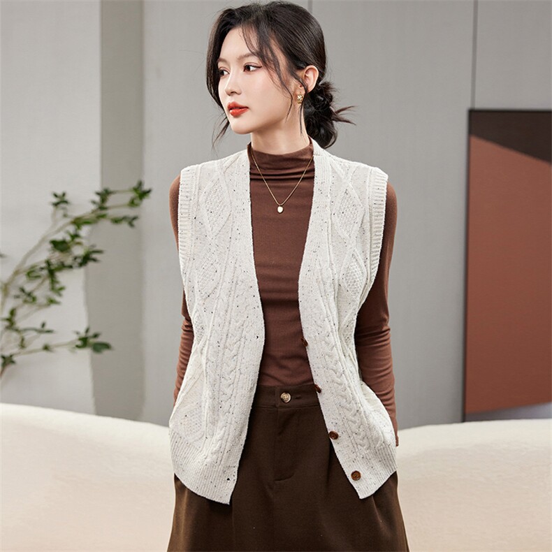 秋冬季新款女装针织马甲背心外套V领麻花无袖毛衣女宽松百搭,女装马甲,硕诚羊绒