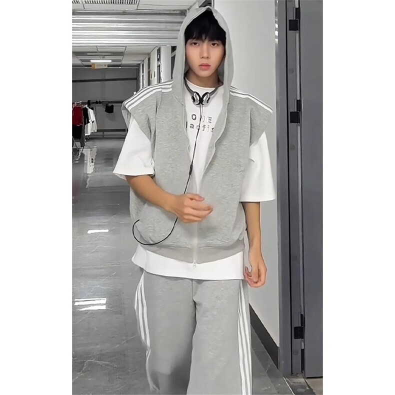 【网图】休闲运动套装男三条杠连帽马甲裤子一套搭配TZ01CC-P65，男装休闲套装，星座1007（原301D）