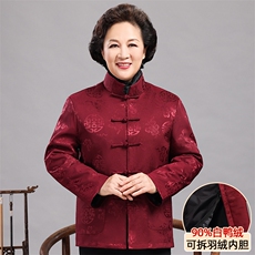 情侣风唐装男女可脱卸羽绒服90白鸭绒中老年冬羽绒服唐装外套，男装羽绒服，钱塘723