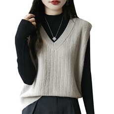 2024秋季新款V领针织加厚毛衣马甲女叠穿配衬衣保暖宽松外穿坎肩，女装马甲，源达羊绒
