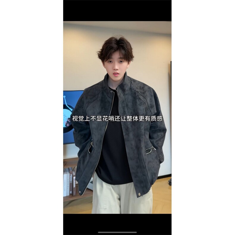 DSA028- PLPY2533 美式休闲复古立领大口袋拉链皮衣夹克图片