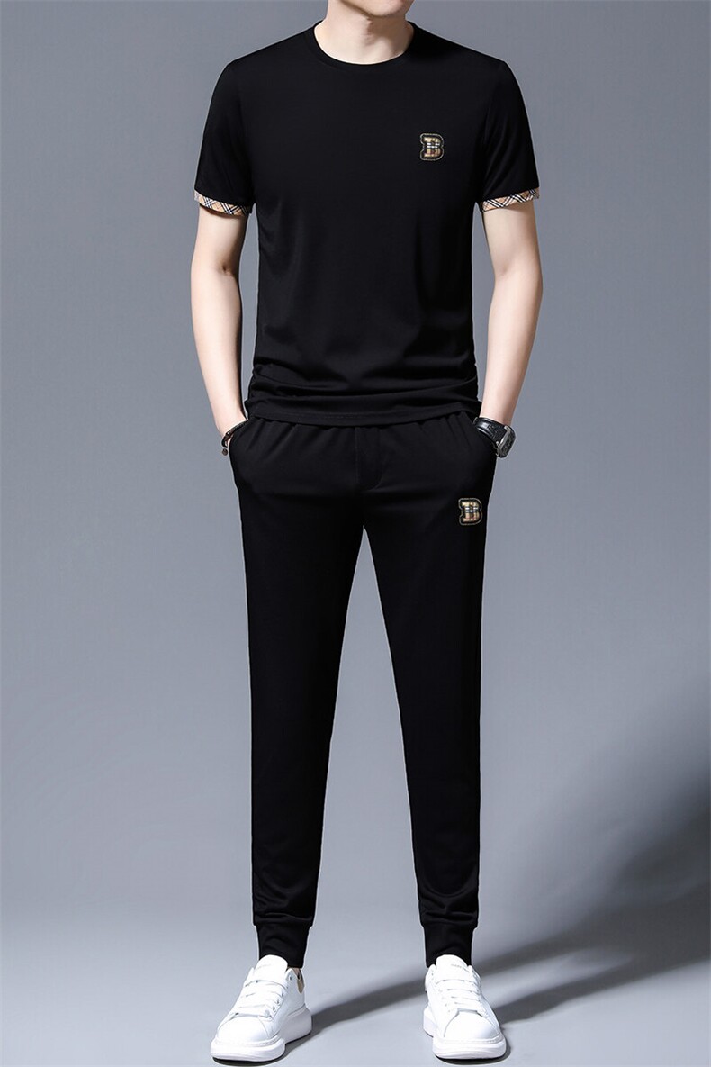 HP582夏季新款男士运动休闲套装二件套圆领刺绣男装速干百搭短袖,男装休闲套装,电商B360