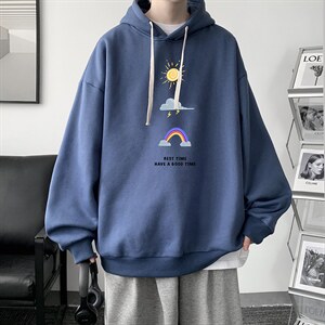 WY2141-P35 纯棉连帽卫衣男大码运动帽衫宽松薄外套男图片