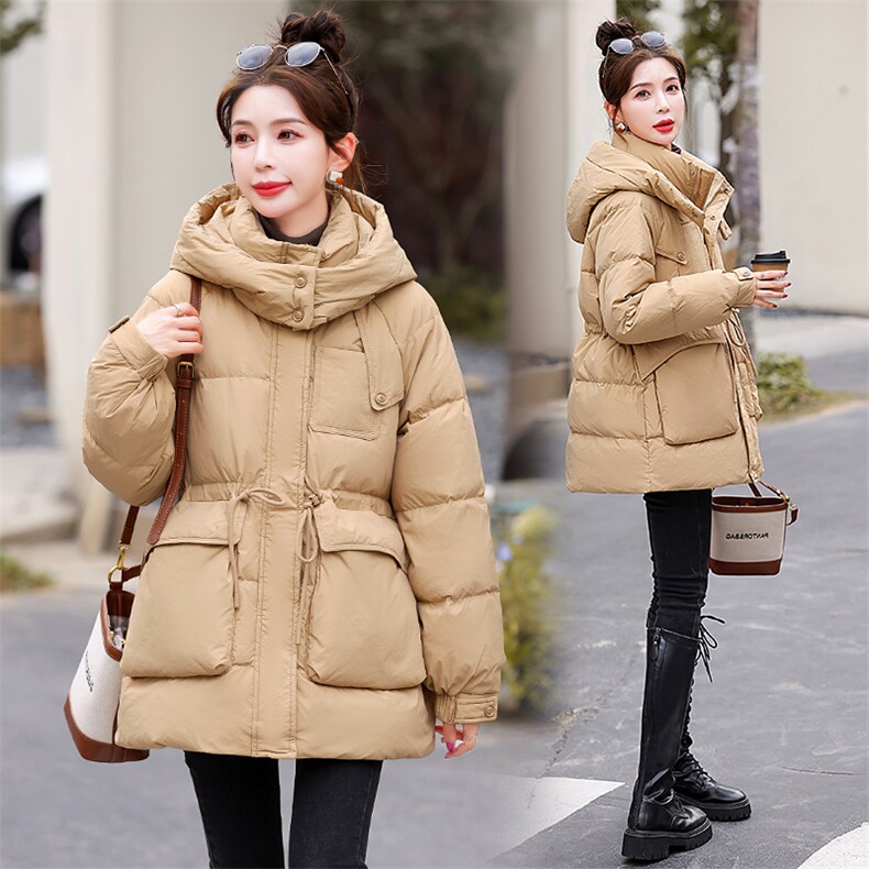 2024新款现货白鸭绒羽绒服女连帽新款面包服时尚收腰保暖外套，女装羽绒服，火爆靓佳人