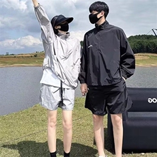 防晒两件套装男夏季潮牌半拉链一套帅气休闲短裤ZQ01-P45，男装休闲套装，星座1001-1