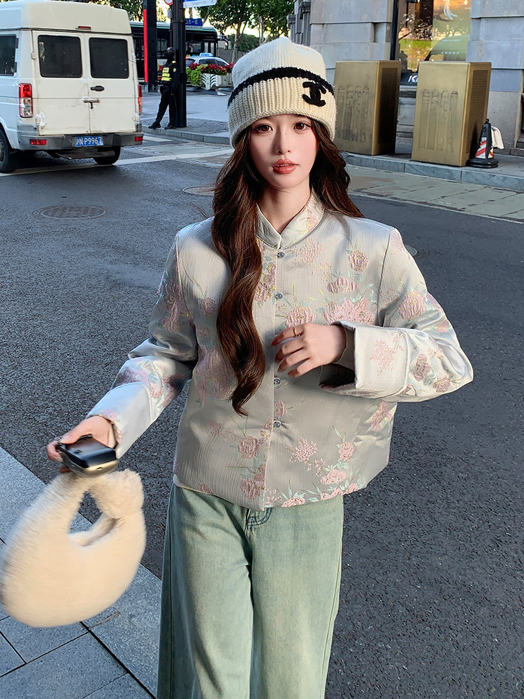 现货！（90新标带检）新中式提花料立体花羽绒服女气质保暖外套,女装羽绒服,浙宝189