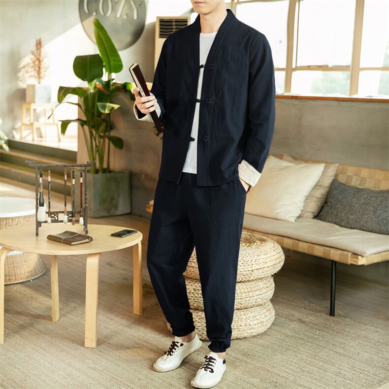 风唐装盘扣夹克男中式居士服宽松大码汉服套装男装A821-P110，男装夹克，钱塘788(原4013)