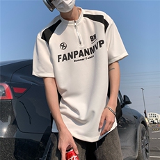 2026夏装新款薄款金属拉链拼接印花五分袖T恤T6605/特P30白色3，男装T恤，电商A094