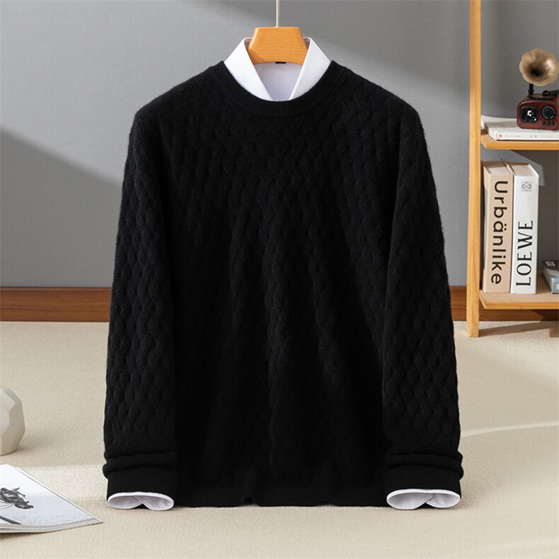 席编提花~高档男士圆领山羊绒衫纯色秋冬新款内搭毛衣针织羊毛衫，男装羊绒套衫，牧群羊绒