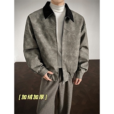加绒扎染皮衣宽松夹克情侣保暖棉衣外套男女D54115-TP90168，男装夹克，电商A102