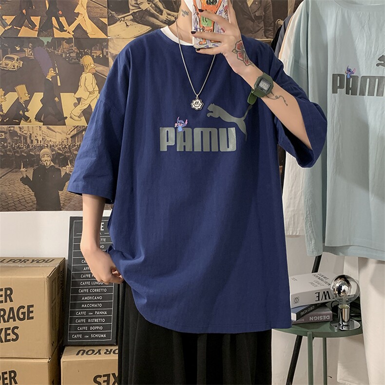 YT26227-P30亚短袖t恤男大码五分袖男宽松七分袖海报风,男装T恤,电商A040