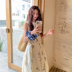 碎花无袖连衣裙女2025夏季新款法式绝美温柔风气质遮肉显瘦背心裙，女装连衣裙，2C206