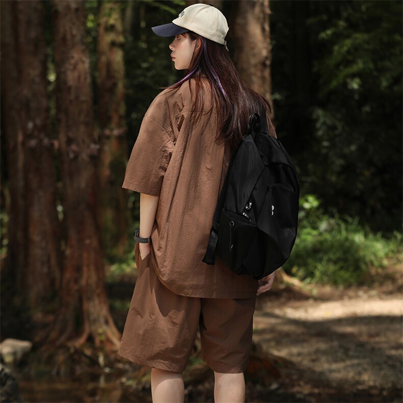 夏款中性风纯色翻领衬衫潮百搭短裤半袖套装男女8715-P80控价128,男装衬衫,电商A441-1