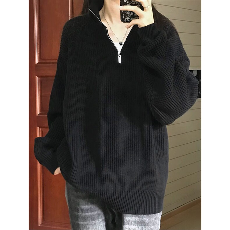 抖音得物保暖立领拉链针织外套秋冬宽松慵懒风纯色毛衣上衣AM01,男装针织衫/毛衣,电商A443