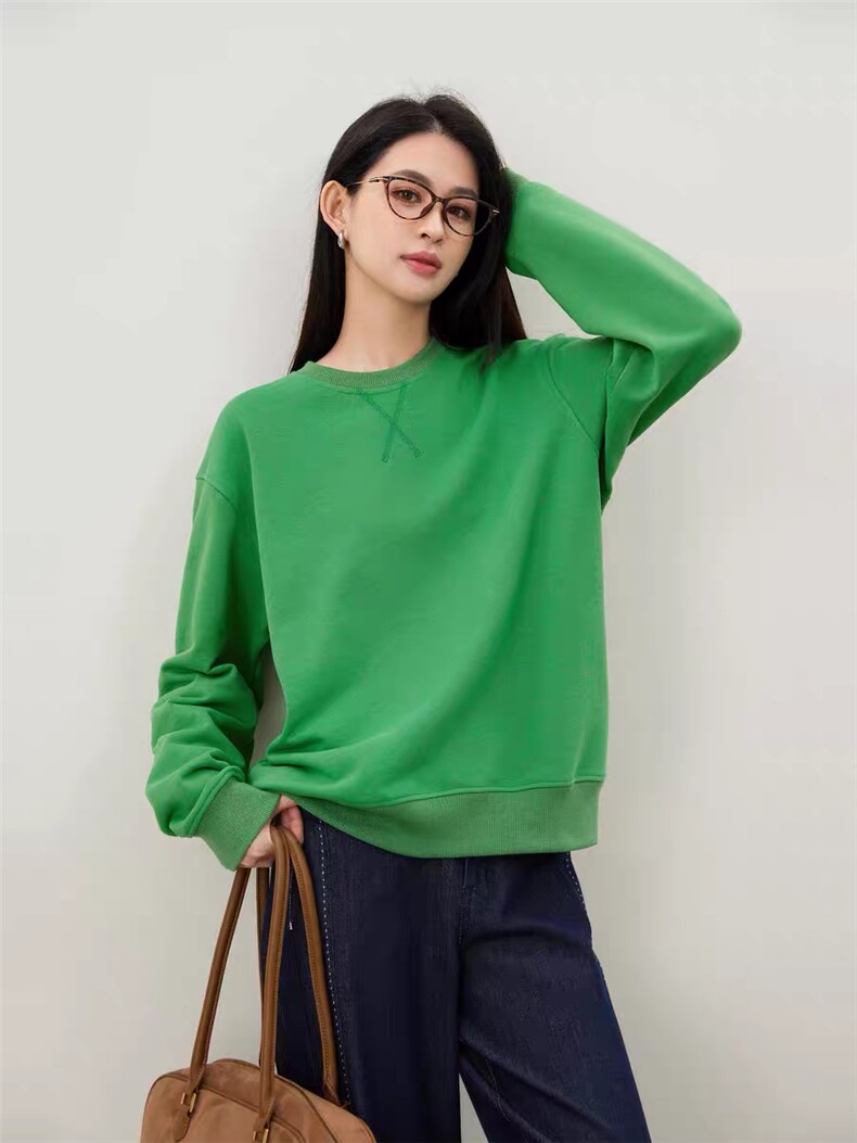 2025年秋季时尚百搭通勤简约休闲大毛圈圆领卫衣，女装卫衣/绒衫，湘姗