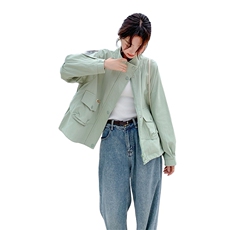 绿色工装外套女短款2024春秋新款宽松洋气减龄休闲百搭小个子夹克，女装短外套，辉之琳
