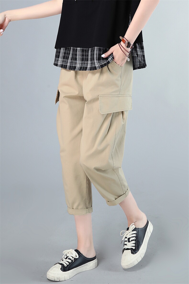 时尚宽松工装风休闲裤女夏季新款高腰显瘦九分裤百搭哈伦裤857,女装连体裤,依恋蒂丝