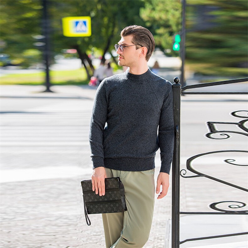 秋冬新款男士毛衣半高领针织衫山羊绒长袖内搭男装，男装羊绒套衫，美创羊绒