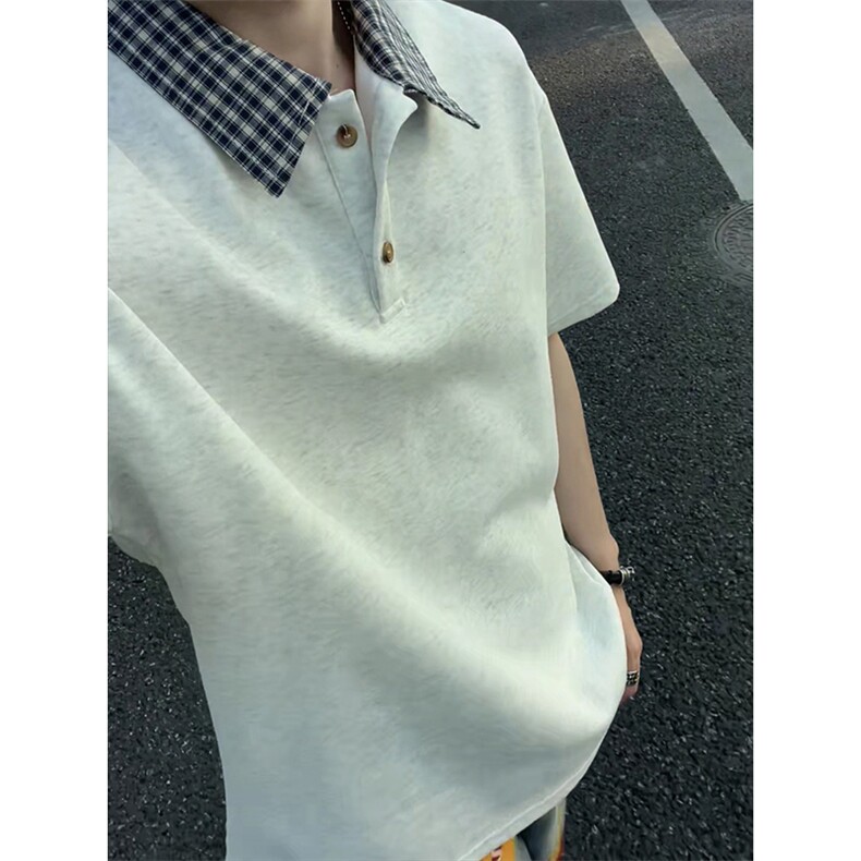 假两件格子拼接T恤夏季美式潮牌短袖POLO衫翻领上衣T3640-特价P29,男装T恤,电商A007