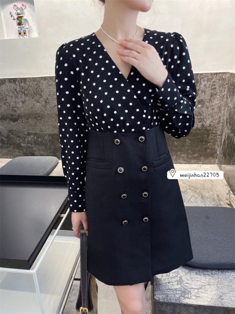 假两件波点连衣裙，女装连衣裙，美巾涵