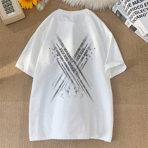 可48小时发货支持抖音得物来样二开 美式满天星亮片短袖T恤MTX662图片
