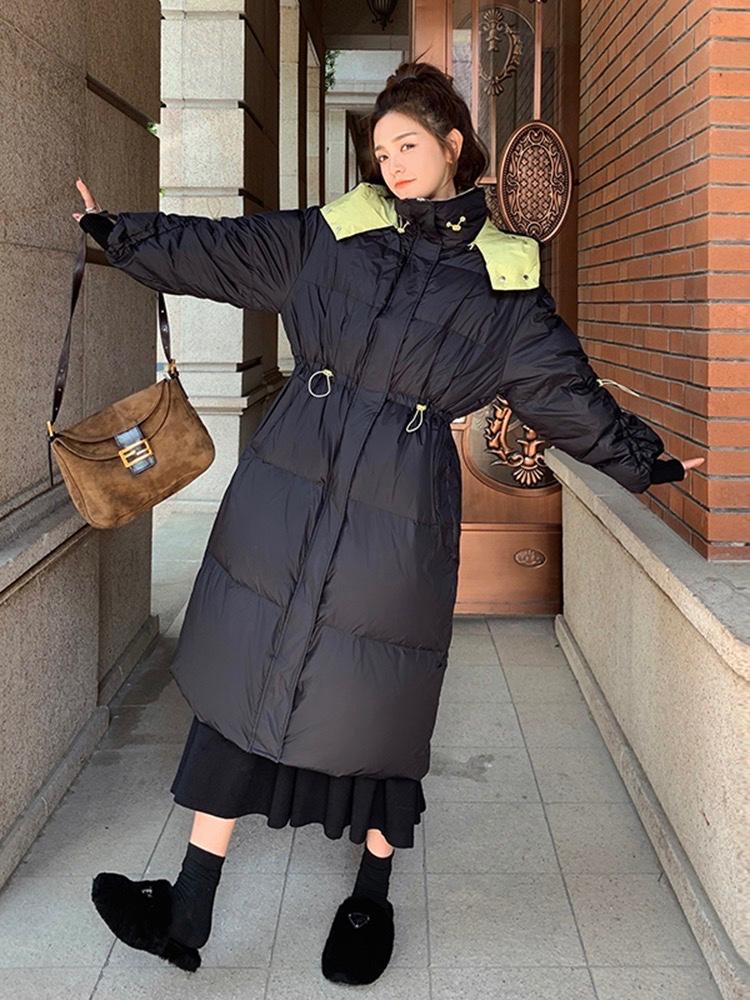 2022新款时尚可背肩撞色中长款抽绳设计羽绒服,女装羽绒服,L·H·X