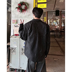 8XL-M解构肌理感裂纹垫肩花衬衫男高级感宽松衬衣男CS520P55控78，男装衬衫，电商D206-1