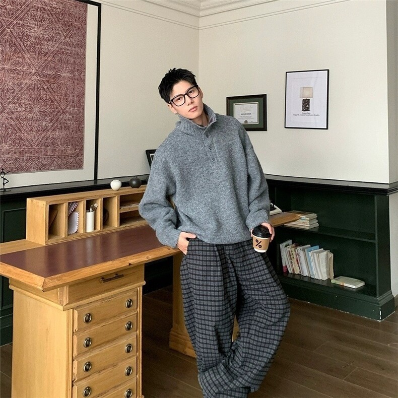 黑色polo领卫衣男秋季痞帅高级感正肩长袖t恤cleanfit内搭打底衫,男装针织衫/毛衣,星座410-7
