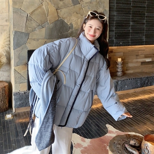 蓝色立领加厚羽绒服女2025冬季韩系学院风90白鸭绒面包服爆款外套图片