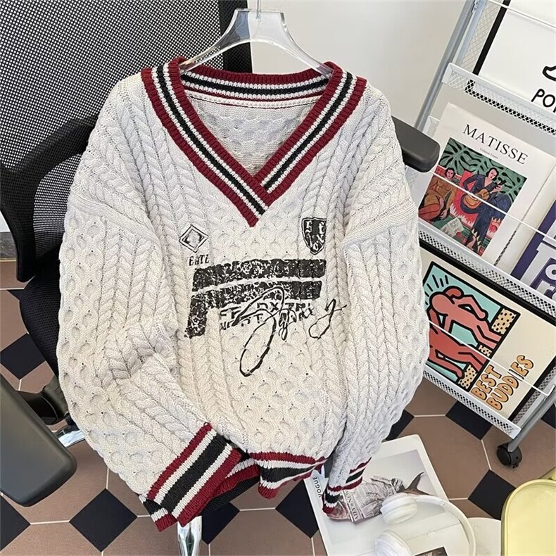 针织衫男士韩版潮流美式高街帅拼色2024秋冬ins毛衣外套MZ543-P64,男装针织衫/毛衣,星座412-3