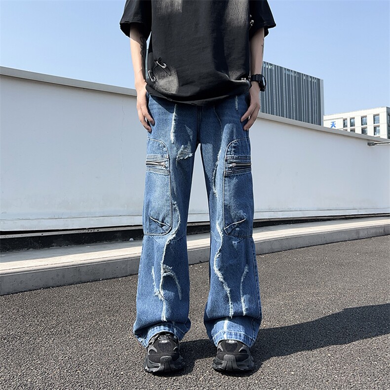 春季水洗复古牛仔裤男2024新款潮牌设计感直筒长裤现货 W7762-P60图片