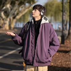 棉服男潮流加厚潮牌假两件冬款高街韩系棉衣外套冬装棉袄，男装夹克，星座716-3