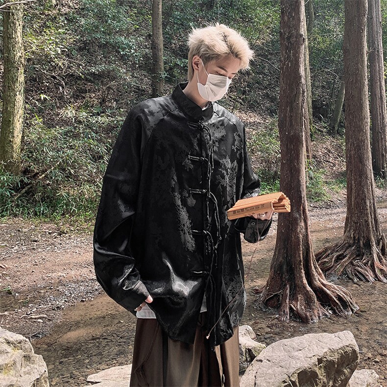 复古新中式提花立领衬衫小众法式浮雕刺绣休闲长袖CS15-P65控88，男装衬衫，星座217-5