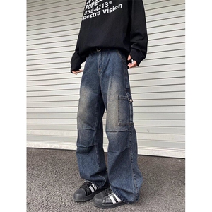 美式口袋工装牛仔裤男春季潮牌伞兵休闲裤宽松阔腿长裤RK2439-P51图片
