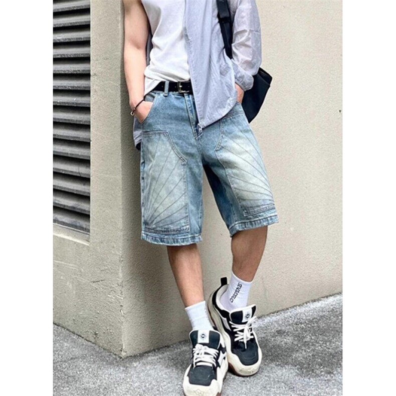 美式做旧牛仔短裤男潮流夏季新款宽松百搭直筒五分裤ND648,男装牛仔裤,星座1116A（原606A-3）