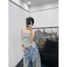 新款设计感泼漆涂鸦印花美式复古做旧高街牛仔长裤，男装休闲裤，星座506A