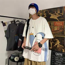 2023夏季新款港风宽松大码圆领潮流卡通印花半袖T恤T32-P28,男装T恤,星座914-3