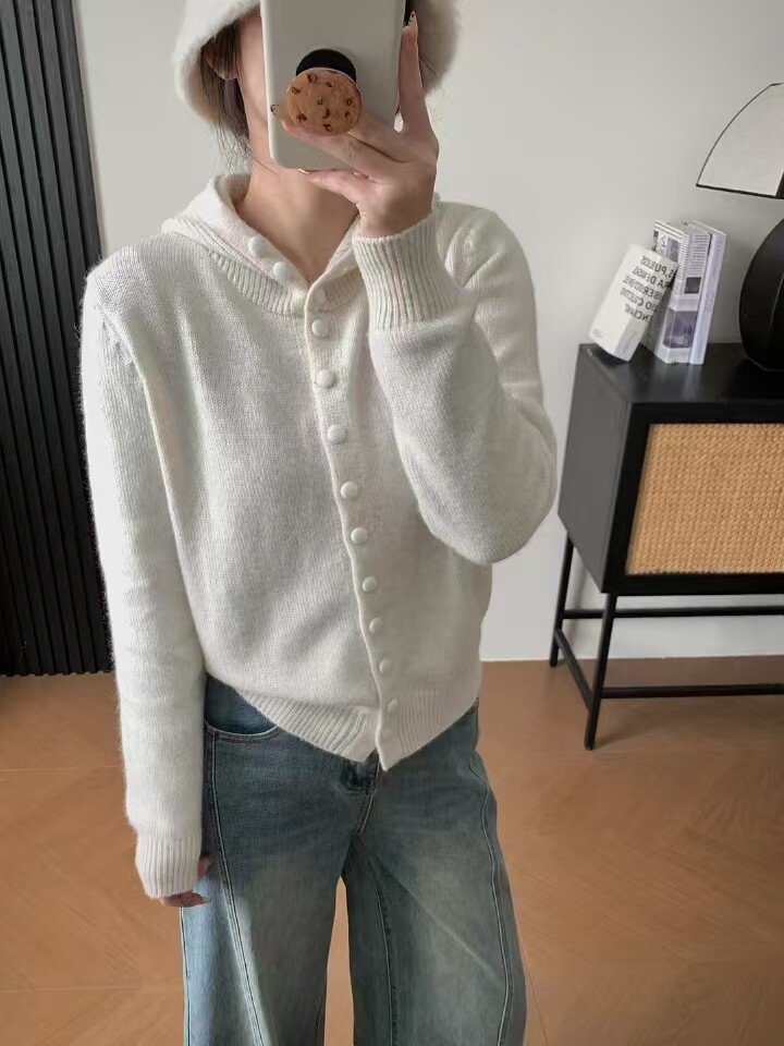 2025年秋季常规常规时尚百搭通勤简约休闲帽衫，女装针织衫/毛衣，暖烁特种纱工厂店