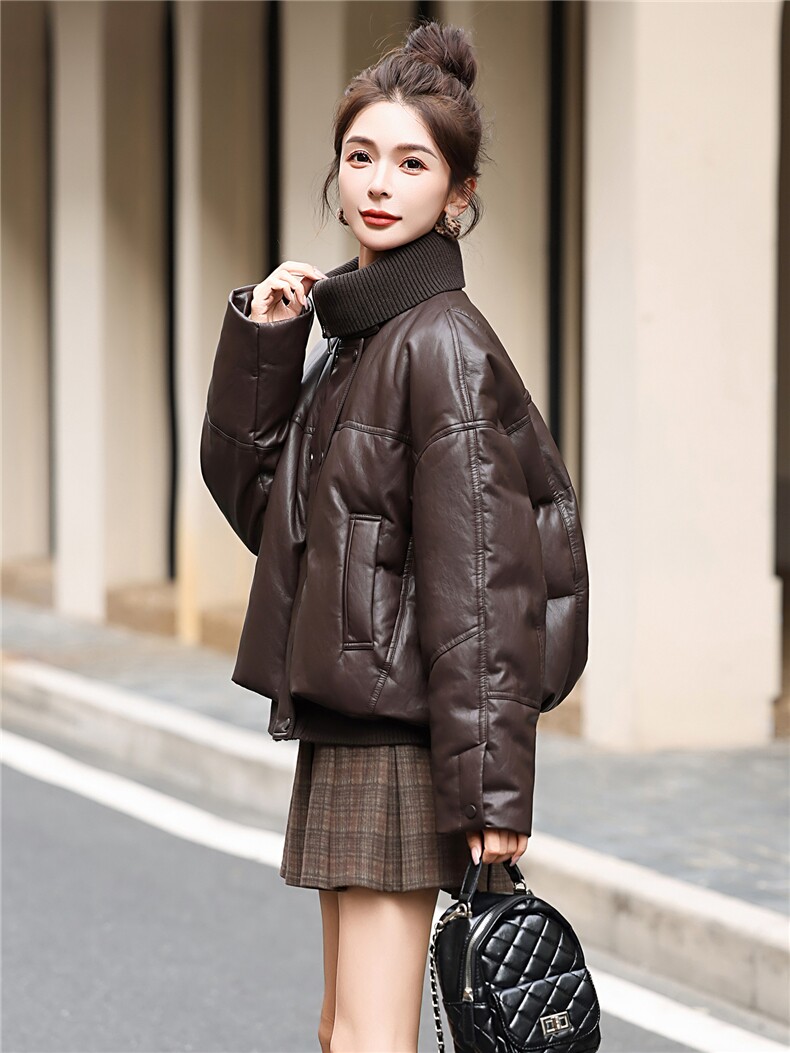 高端时尚柔软蛋白皮90白鸭绒羽绒服女2025冬季新款女显瘦皮衣外套,女装羽绒服,意芙