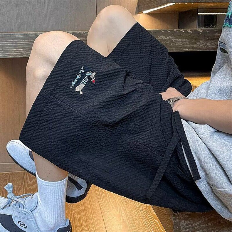 港风多巴胺刺绣腊肠狗宽松休闲短裤男夏季新款ins美式阔腿运动,男装牛仔裤,星座218-1（原230）