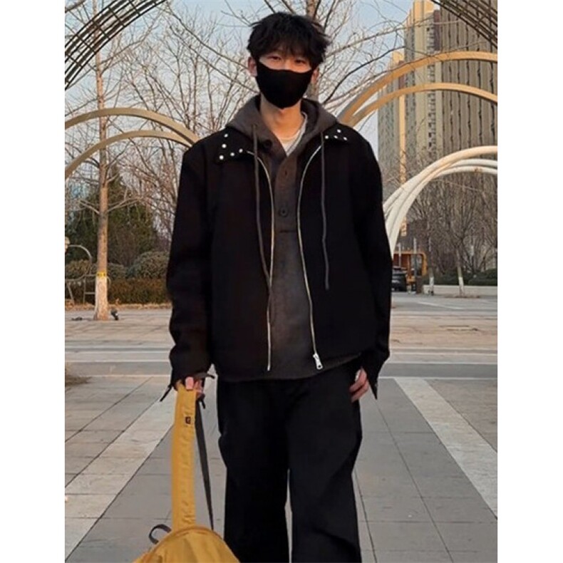 高街垫肩外套男春季短款boxy高级感痞帅铆钉夹克JY6634,男装夹克,星座1116A（原606A-3）
