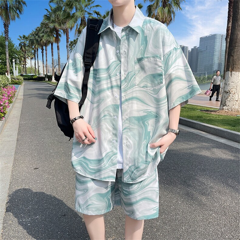 夏季海边沙滩男女同款休闲套装潮牌宽松大码XZ102B-1-TZ2562P55,男装休闲套装,星座102B-1