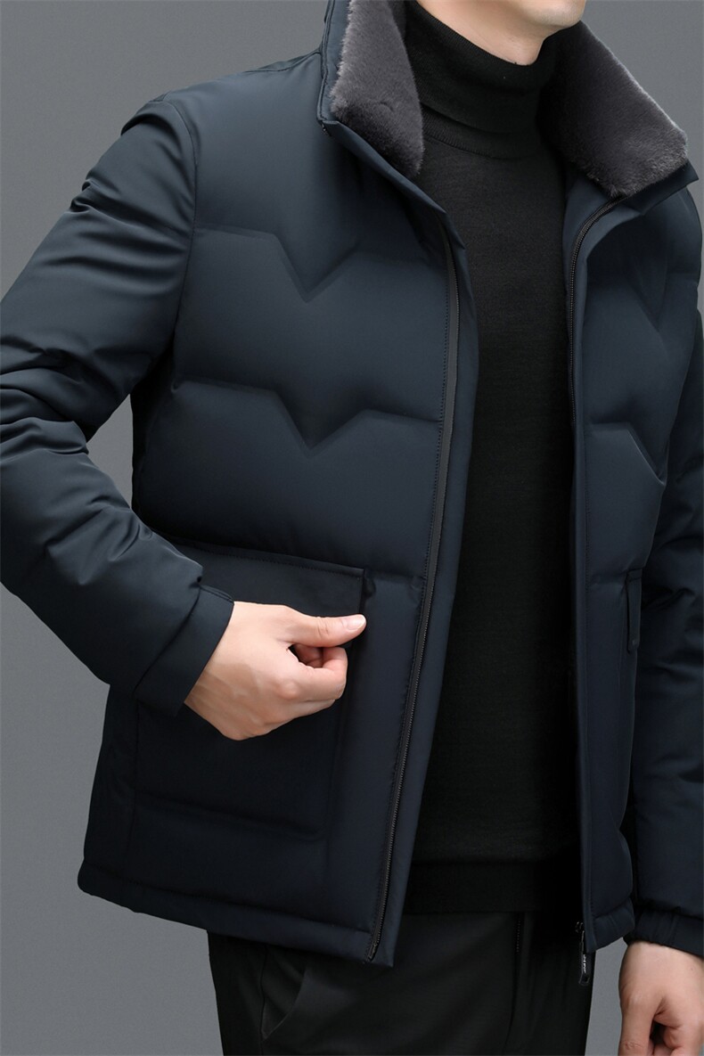 秋冬羽绒服男加厚保暖白鸭绒爸爸毛领可脱卸休闲商务中青年外套,男装羽绒服,钱塘6003（原4033）