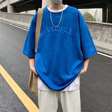 麂皮绒短袖t恤男夏季美式半袖体恤潮牌宽松青少年上衣T101309B-3，男装T恤，星座310B-1