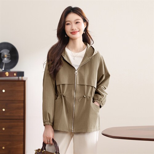 2026年春季连帽休闲百搭连衣裙，女装风衣，文熹诺