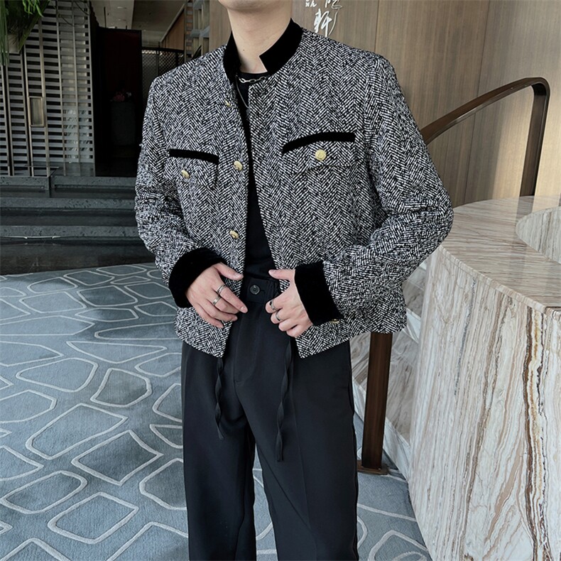 秋冬网红痞帅ins高级感小香风外套男短款夹克潮JK9163-P125控155,男装夹克,电商B267